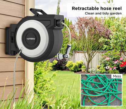 Heavy-Duty Automatic Retractable Garden Hose Reel 100FT Wall Mount