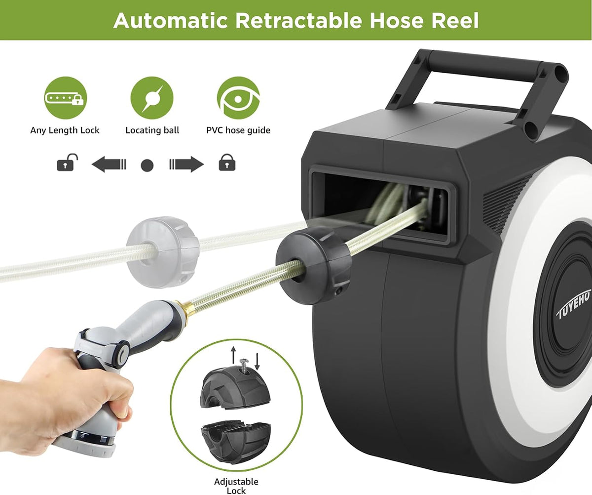 Heavy-Duty Automatic Retractable Garden Hose Reel 100FT Wall Mount