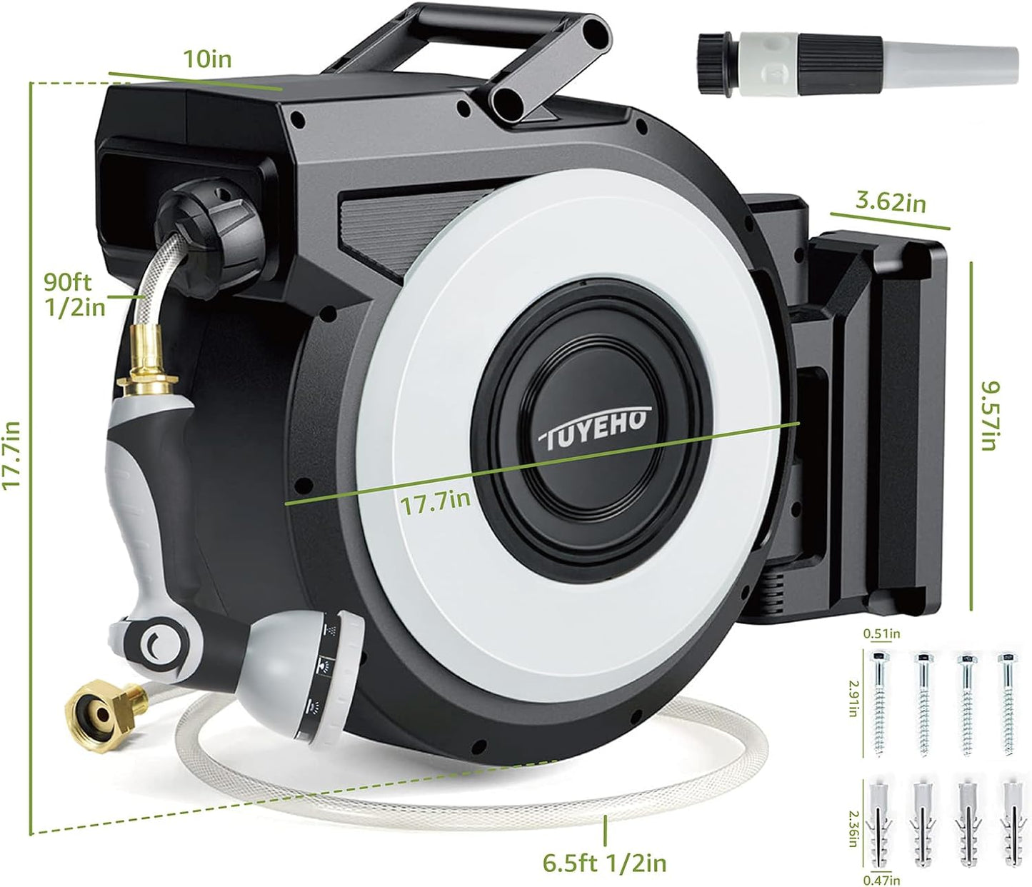 Heavy-Duty Automatic Retractable Garden Hose Reel 100FT Wall Mount
