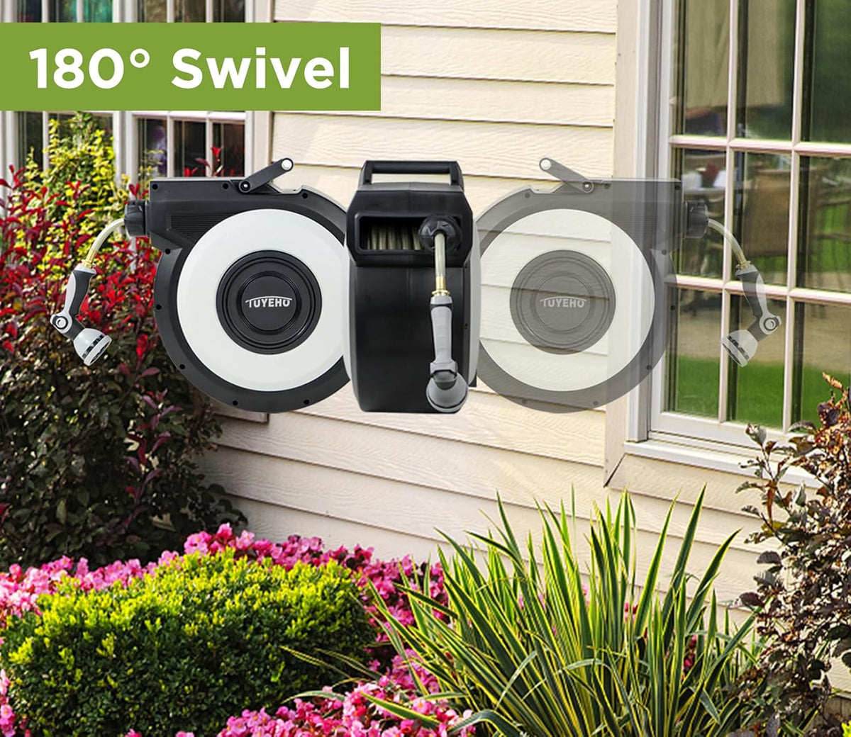 Heavy-Duty Automatic Retractable Garden Hose Reel 100FT Wall Mount