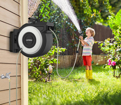 Heavy-Duty Automatic Retractable Garden Hose Reel 100FT Wall Mount