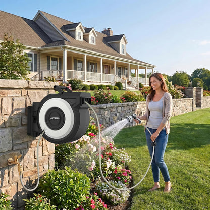 Heavy-Duty Automatic Retractable Garden Hose Reel 100FT Wall Mount
