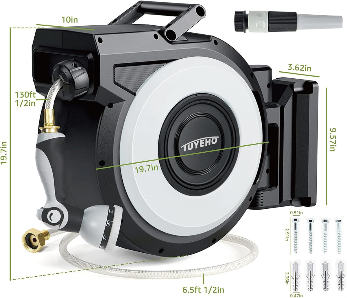 Heavy-Duty Automatic Retractable Garden Hose Reel 100FT Wall Mount