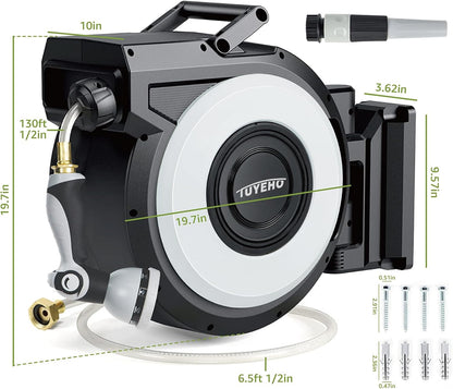 Heavy-Duty Automatic Retractable Garden Hose Reel 100FT Wall Mount