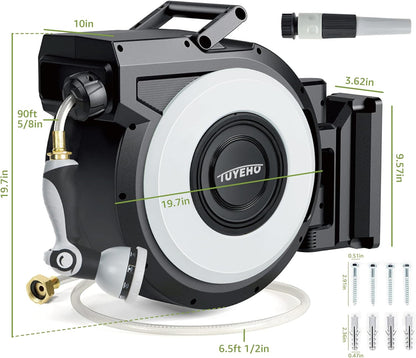 Heavy-Duty Automatic Retractable Garden Hose Reel 100FT Wall Mount