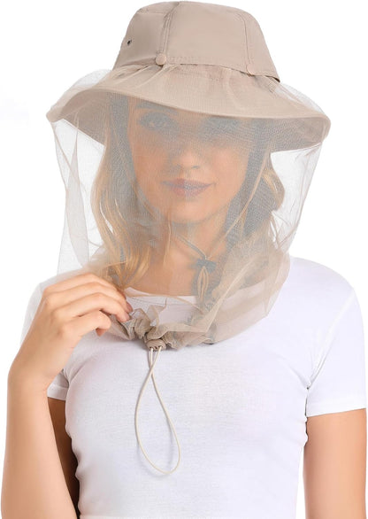 Mosquito Net Hat Women UPF 50+ Hidden Netting Sun Protection Cap
