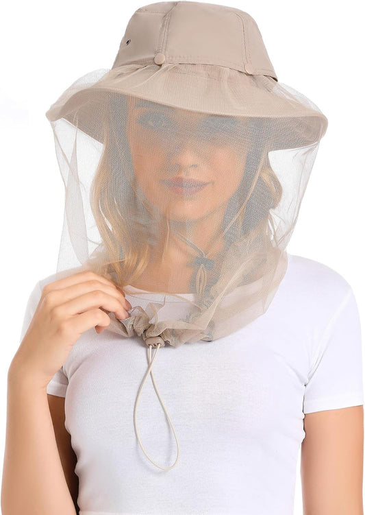Mosquito Net Hat Women UPF 50+ Hidden Netting Sun Protection Cap