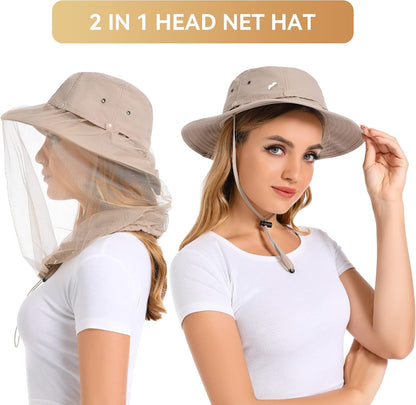 Mosquito Net Hat Women UPF 50+ Hidden Netting Sun Protection Cap