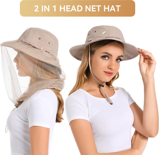 Mosquito Net Hat Women UPF 50+ Hidden Netting Sun Protection Cap
