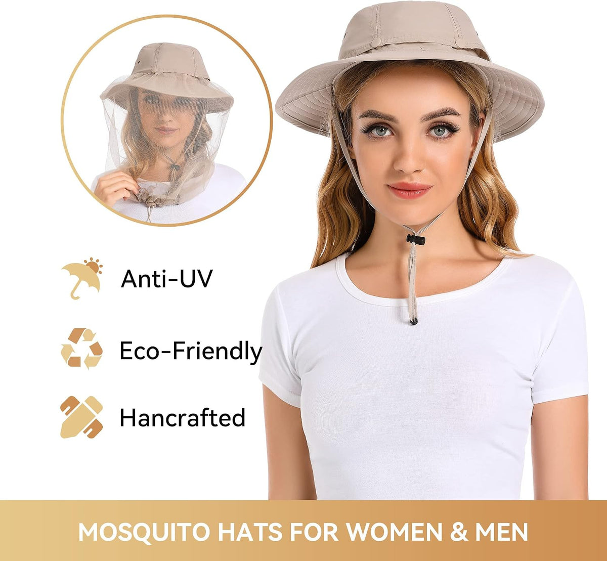 Mosquito Net Hat Women UPF 50+ Hidden Netting Sun Protection Cap