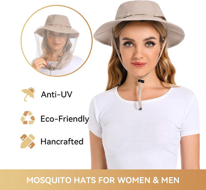 Mosquito Net Hat Women UPF 50+ Hidden Netting Sun Protection Cap
