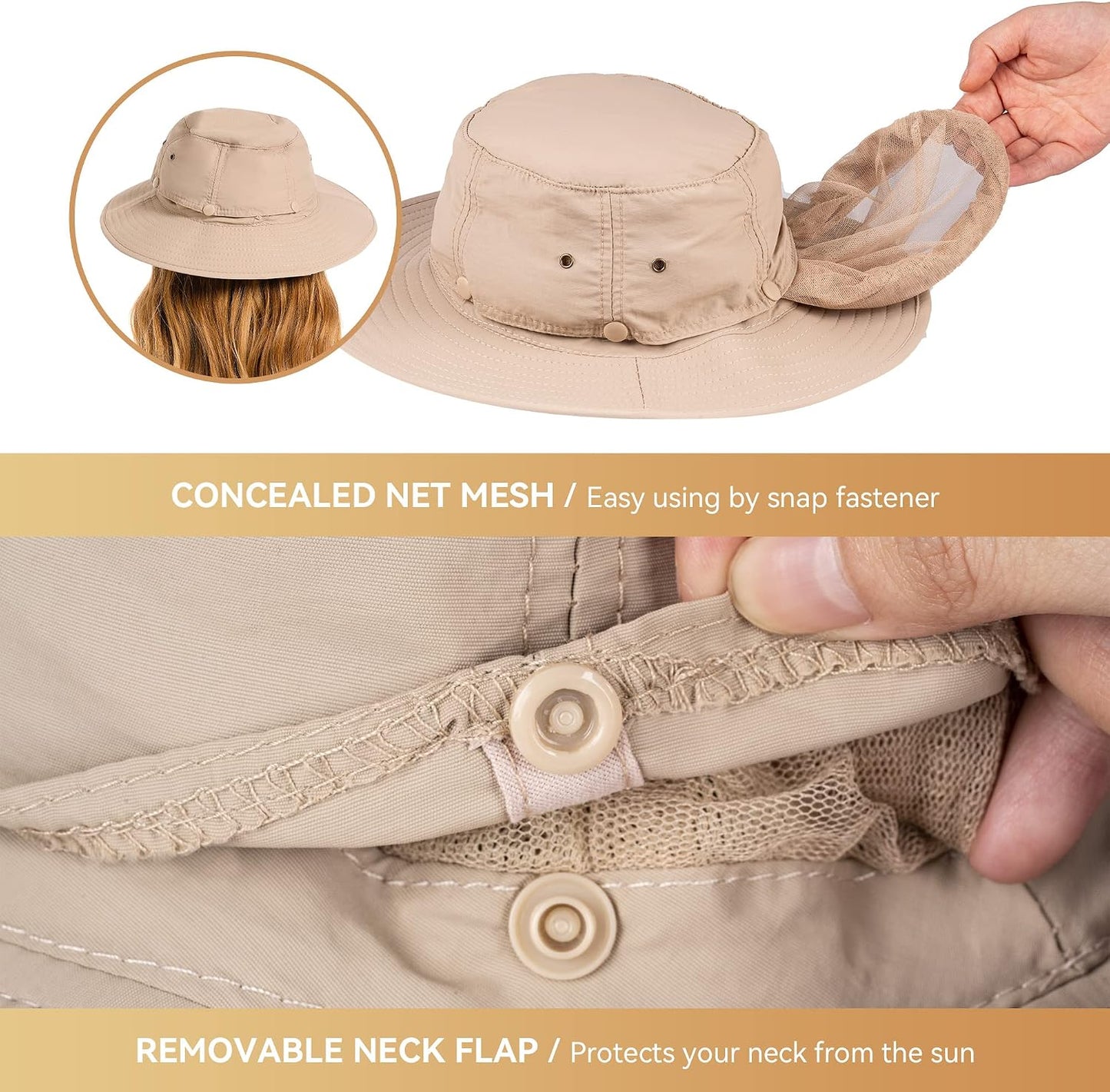 Mosquito Net Hat Women UPF 50+ Hidden Netting Sun Protection Cap