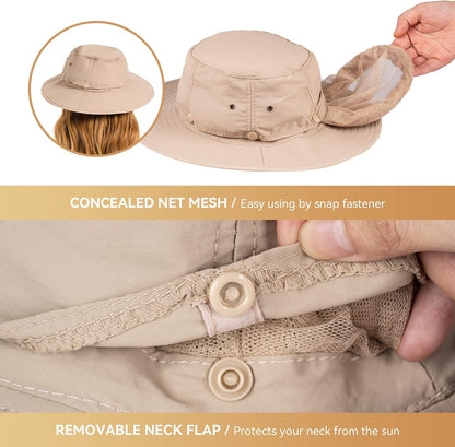 Mosquito Net Hat Women UPF 50+ Hidden Netting Sun Protection Cap