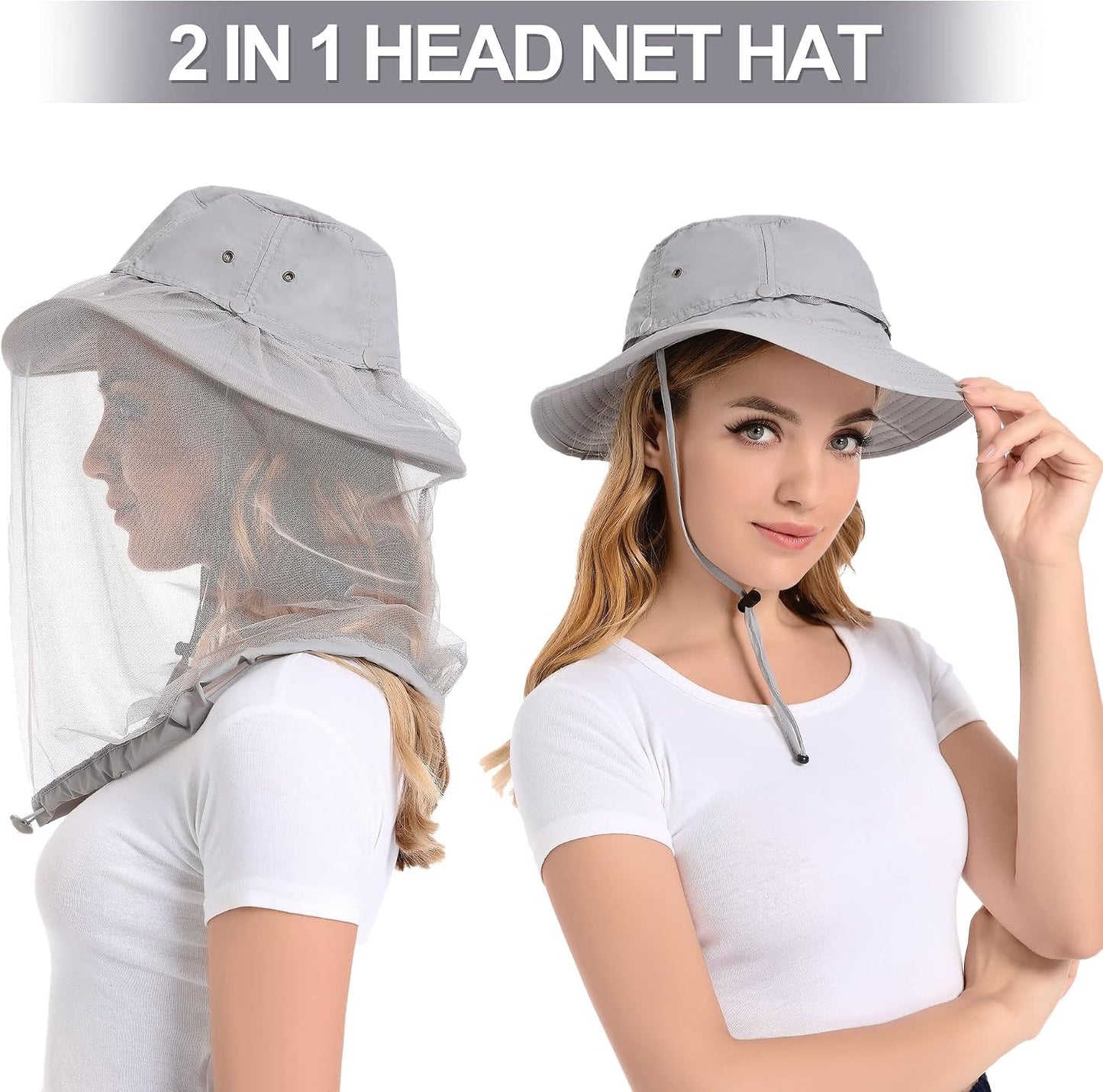 Mosquito Net Hat Women UPF 50+ Hidden Netting Sun Protection Cap