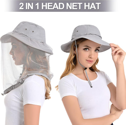 Mosquito Net Hat Women UPF 50+ Hidden Netting Sun Protection Cap