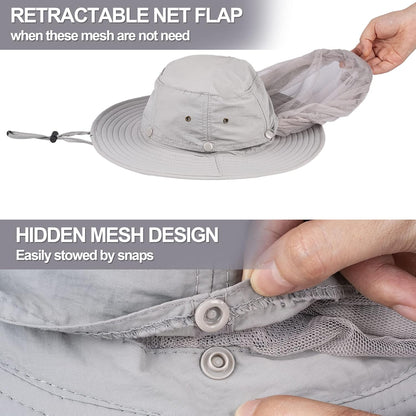 Mosquito Net Hat Women UPF 50+ Hidden Netting Sun Protection Cap