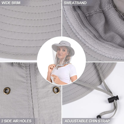 Mosquito Net Hat Women UPF 50+ Hidden Netting Sun Protection Cap