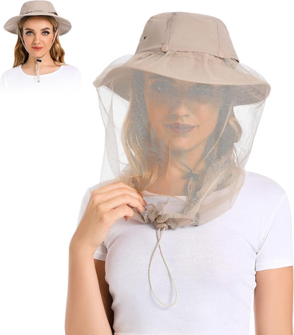 Mosquito Net Hat Women UPF 50+ Hidden Netting Sun Protection Cap