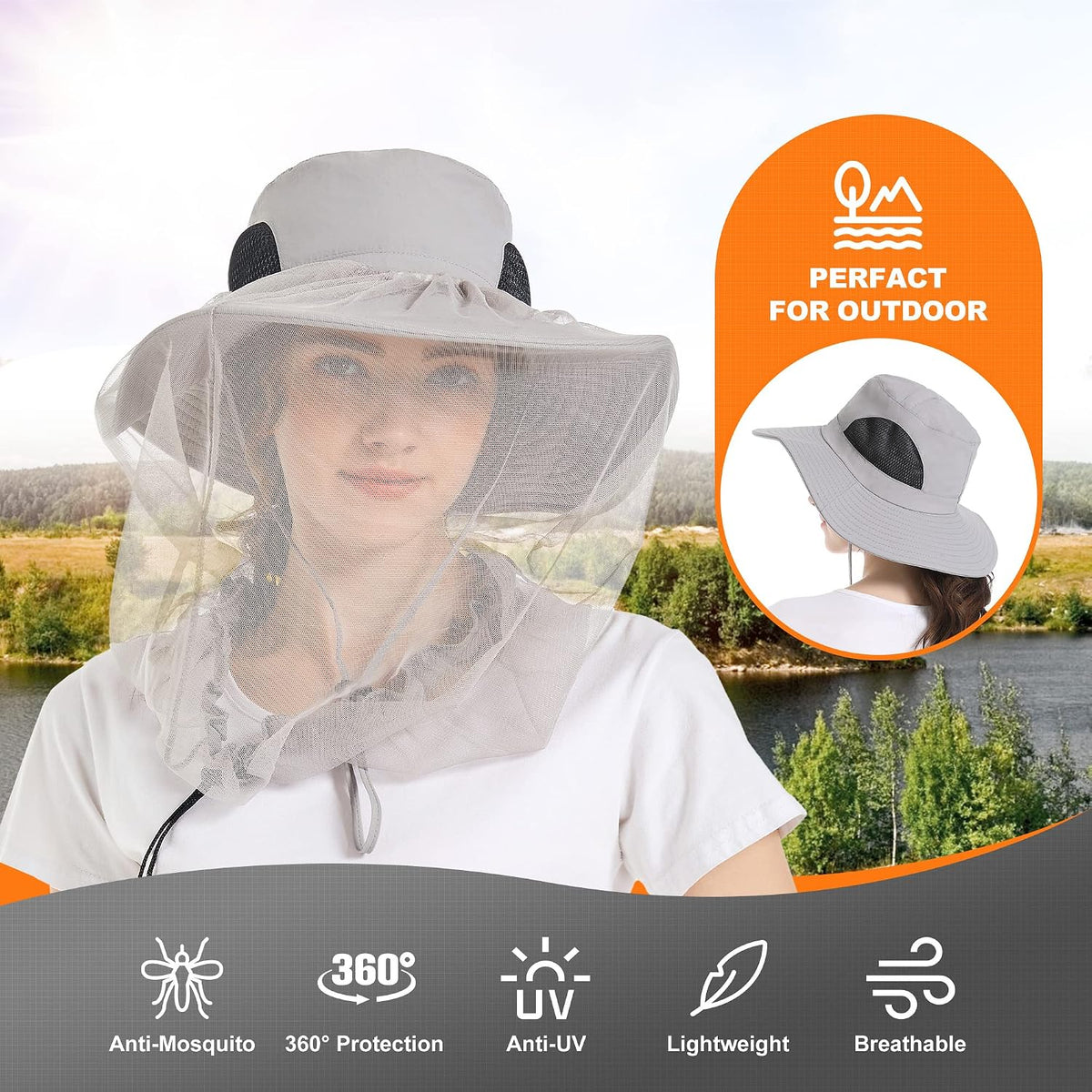 Mosquito Net Hat Women UPF 50+ Hidden Netting Sun Protection Cap