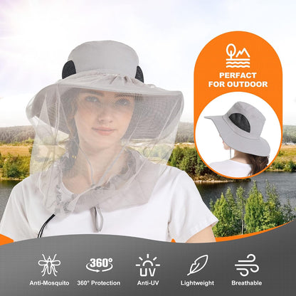 Mosquito Net Hat Women UPF 50+ Hidden Netting Sun Protection Cap