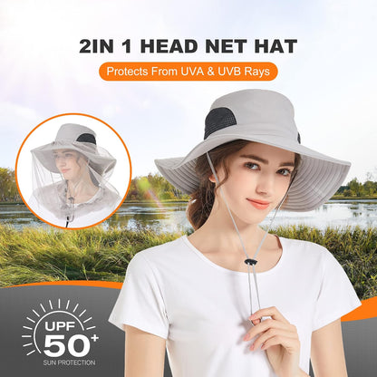 Mosquito Net Hat Women UPF 50+ Hidden Netting Sun Protection Cap