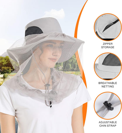 Mosquito Net Hat Women UPF 50+ Hidden Netting Sun Protection Cap