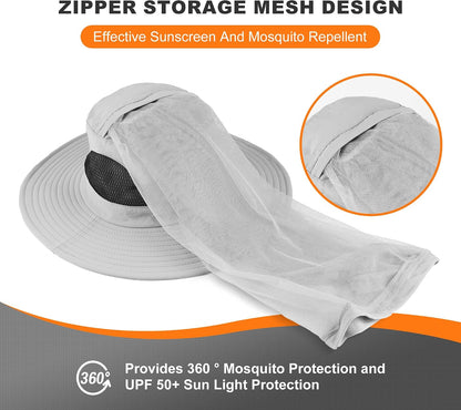 Mosquito Net Hat Women UPF 50+ Hidden Netting Sun Protection Cap