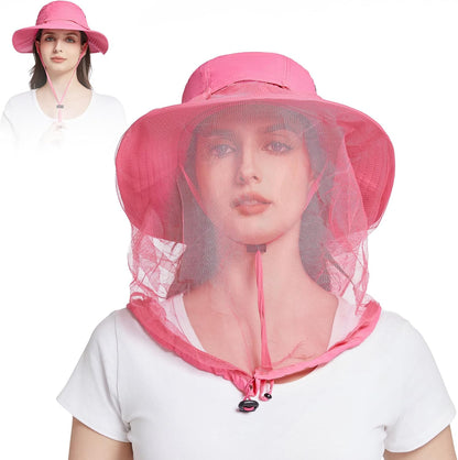 Mosquito Net Hat Women UPF 50+ Hidden Netting Sun Protection Cap