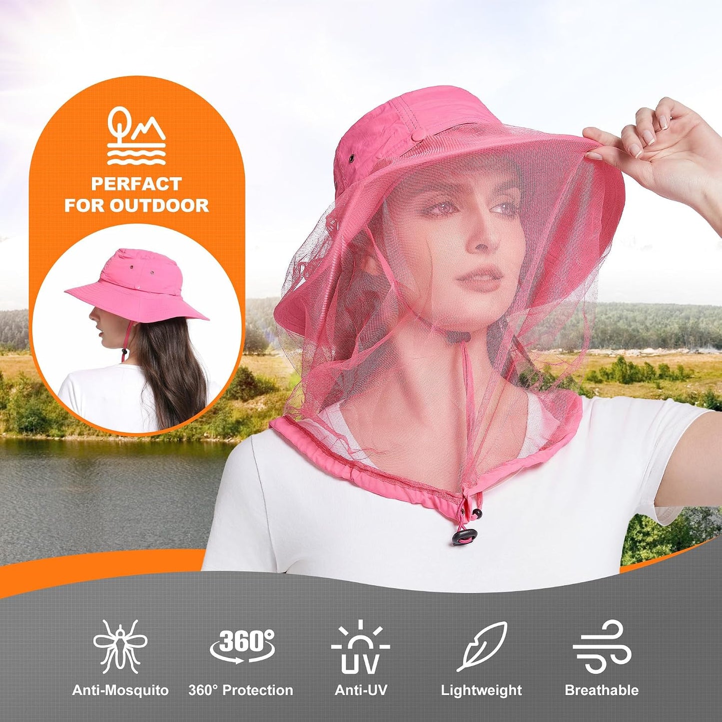 Mosquito Net Hat Women UPF 50+ Hidden Netting Sun Protection Cap