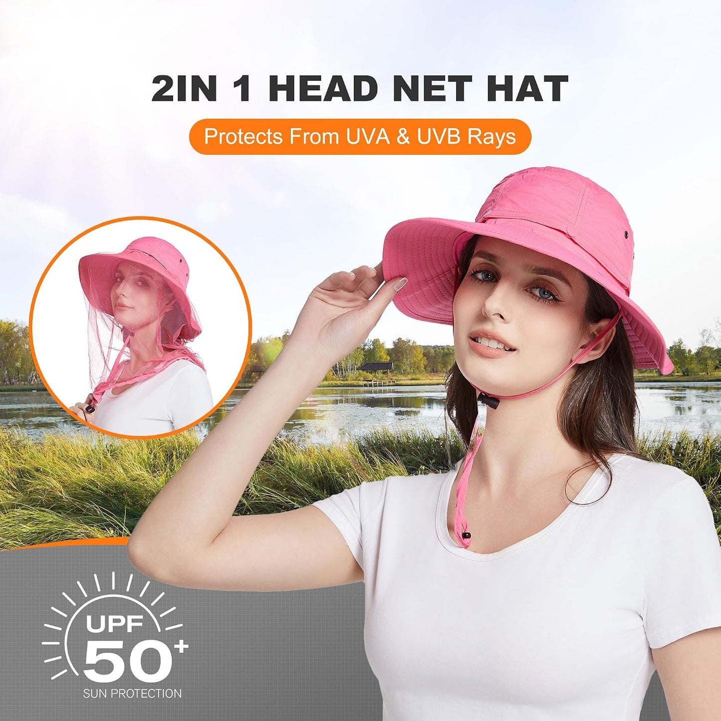 Mosquito Net Hat Women UPF 50+ Hidden Netting Sun Protection Cap