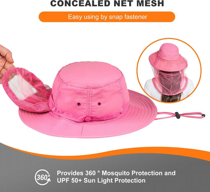 Mosquito Net Hat Women UPF 50+ Hidden Netting Sun Protection Cap