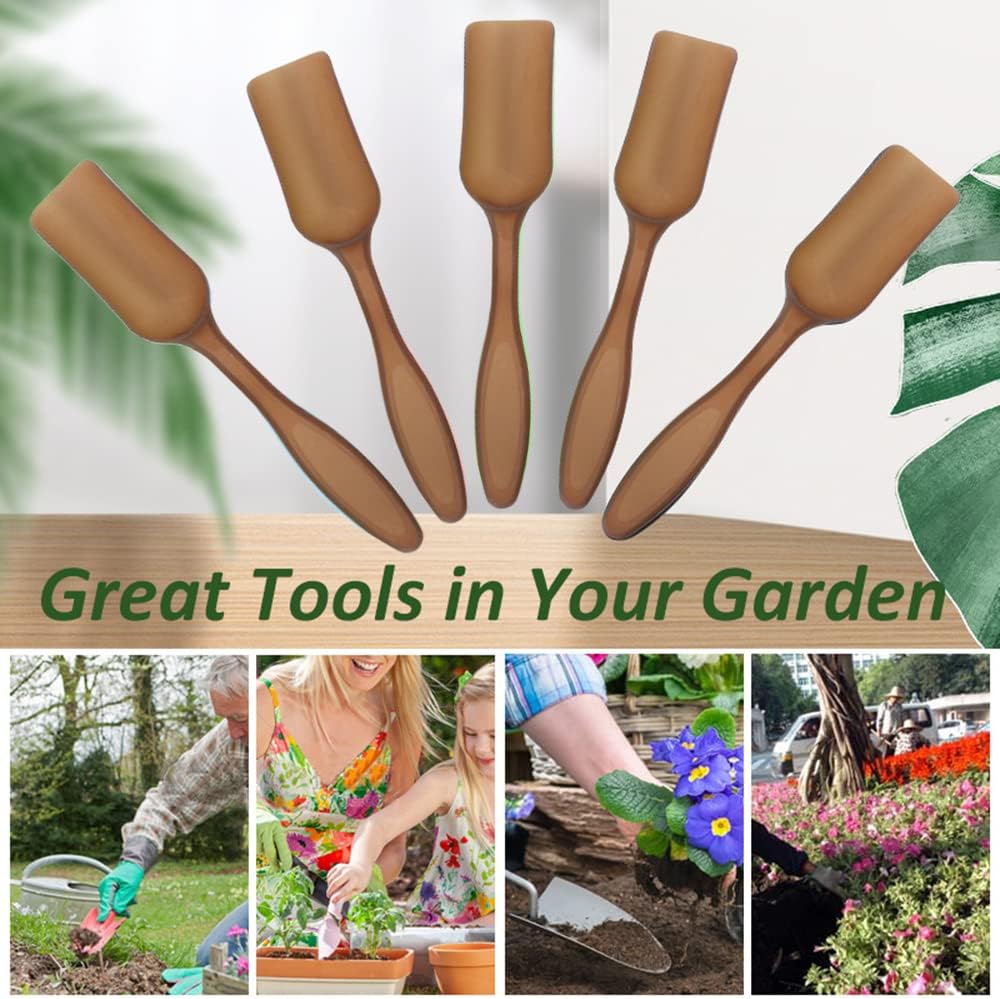 10Pcs Colorful Plastic Mini Gardening Shovel Spoons Soil Scoops (Brown)