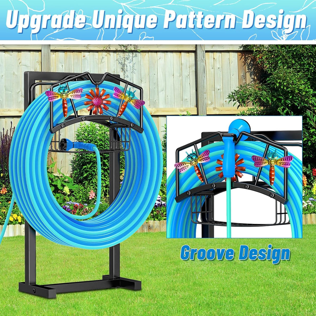Garden Hose Holder,Freestanding Water Hose Holder with Storage Basket