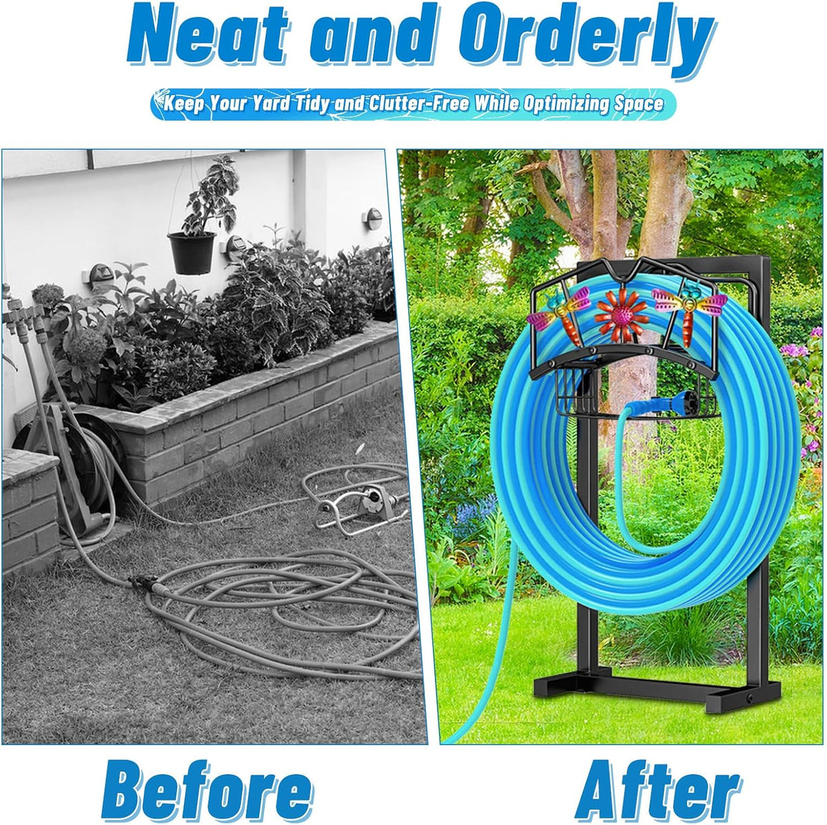 Garden Hose Holder,Freestanding Water Hose Holder with Storage Basket