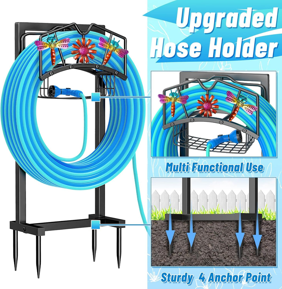 Garden Hose Holder,Freestanding Water Hose Holder with Storage Basket