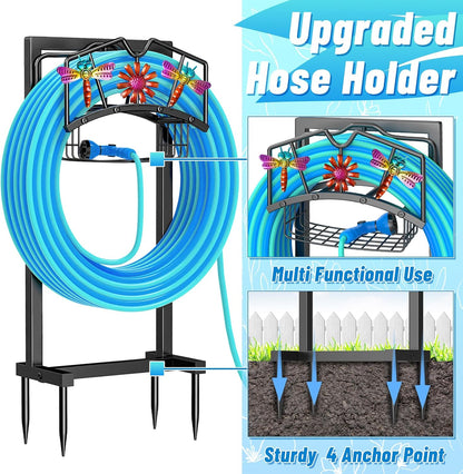 Garden Hose Holder,Freestanding Water Hose Holder with Storage Basket