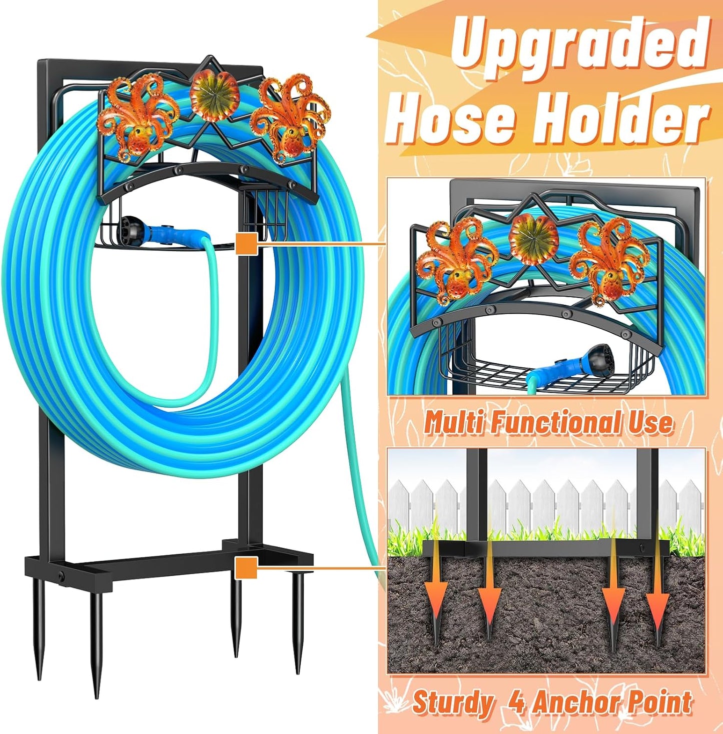 Garden Hose Holder,Freestanding Water Hose Holder with Storage Basket
