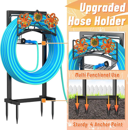 Garden Hose Holder,Freestanding Water Hose Holder with Storage Basket