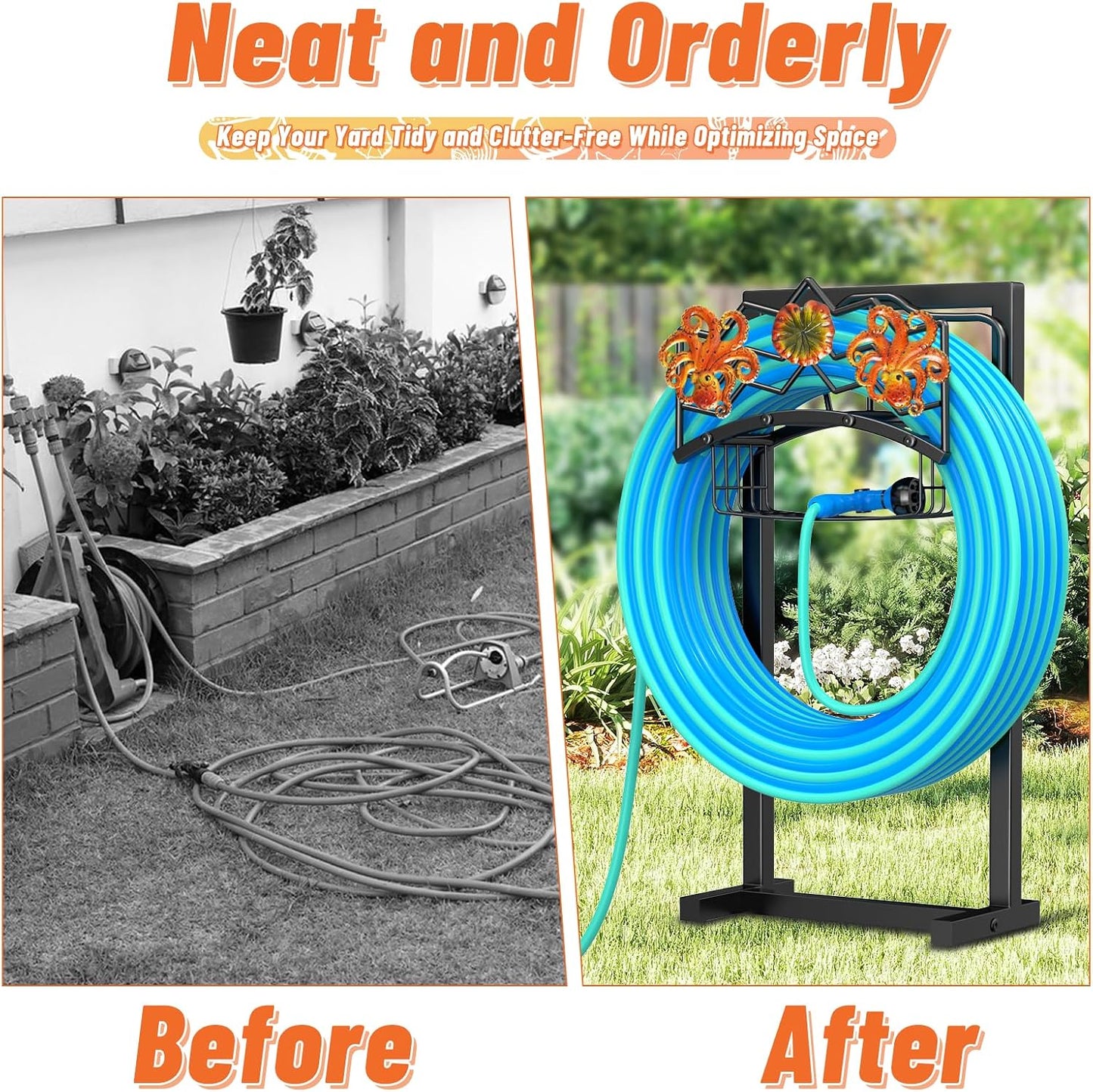 Garden Hose Holder,Freestanding Water Hose Holder with Storage Basket