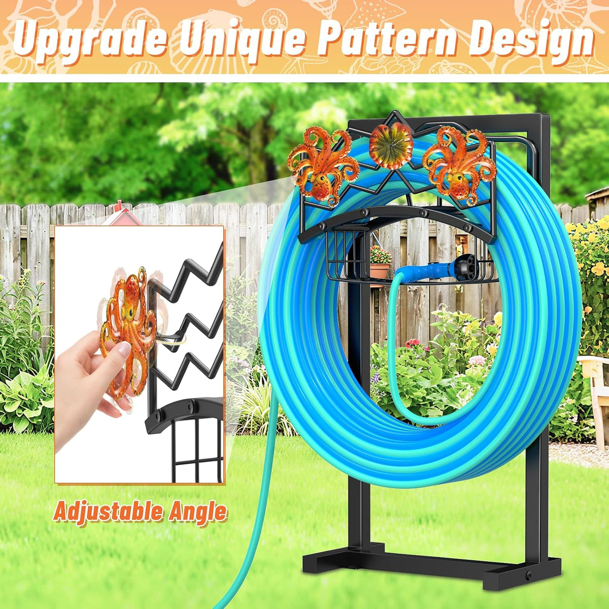 Garden Hose Holder,Freestanding Water Hose Holder with Storage Basket