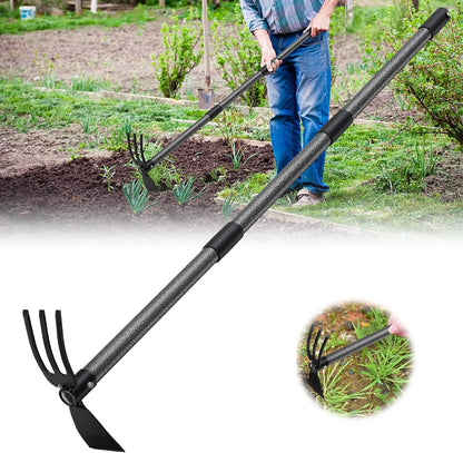 Hoe and Cultivator - 60” Long Handle - Heavy Duty Garden Hoe Tiller, Standing Hoe Garden Tools Durable Cultivator Hoes Hand Rake Fork for Gardening Weeding Planting Loosening Soil