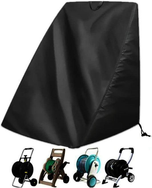 Hose Reel Cart Cover Black Waterproof Free Standing Water Hose Reel Protective Cover Furniture Sets for Patio Outdoor (Black)