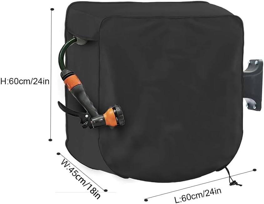 Hose Reel Cart Cover Black Waterproof Free Standing Water Hose Reel Protective Cover Furniture Sets for Patio Outdoor (Black)
