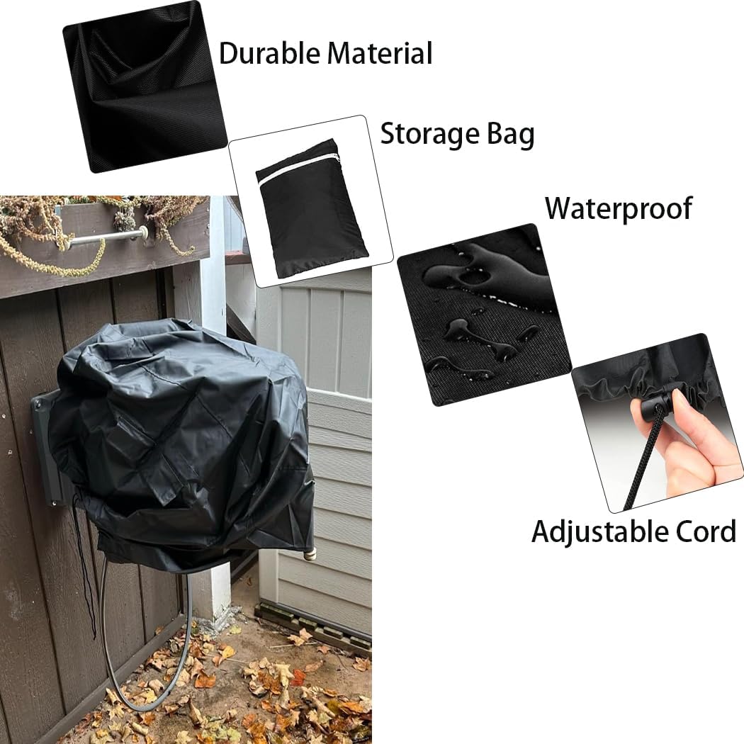 Hose Reel Cart Cover Black Waterproof Free Standing Water Hose Reel Protective Cover Furniture Sets for Patio Outdoor (Black)