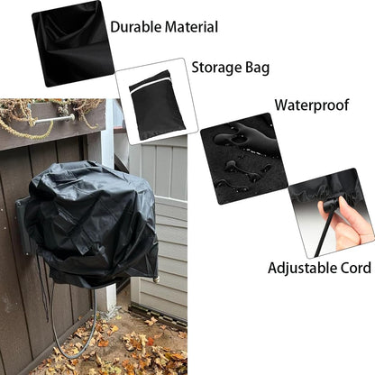 Hose Reel Cart Cover Black Waterproof Free Standing Water Hose Reel Protective Cover Furniture Sets for Patio Outdoor (Black)