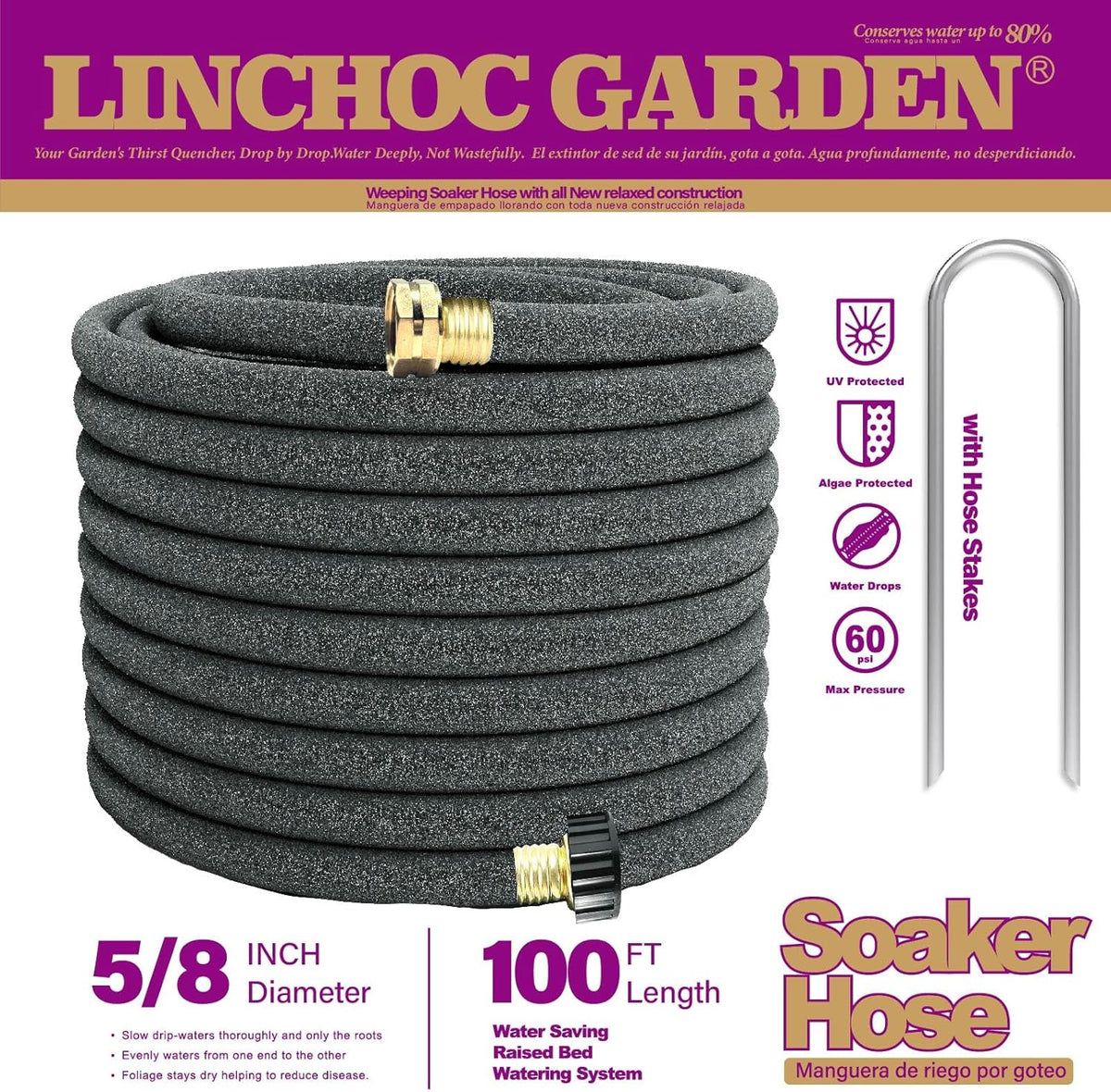5/8 Inch 100FT Soaker Hose - High Flow Flexible Design for Expansive Landscapes | Durable & Eco-Sustainable Water Efficiency