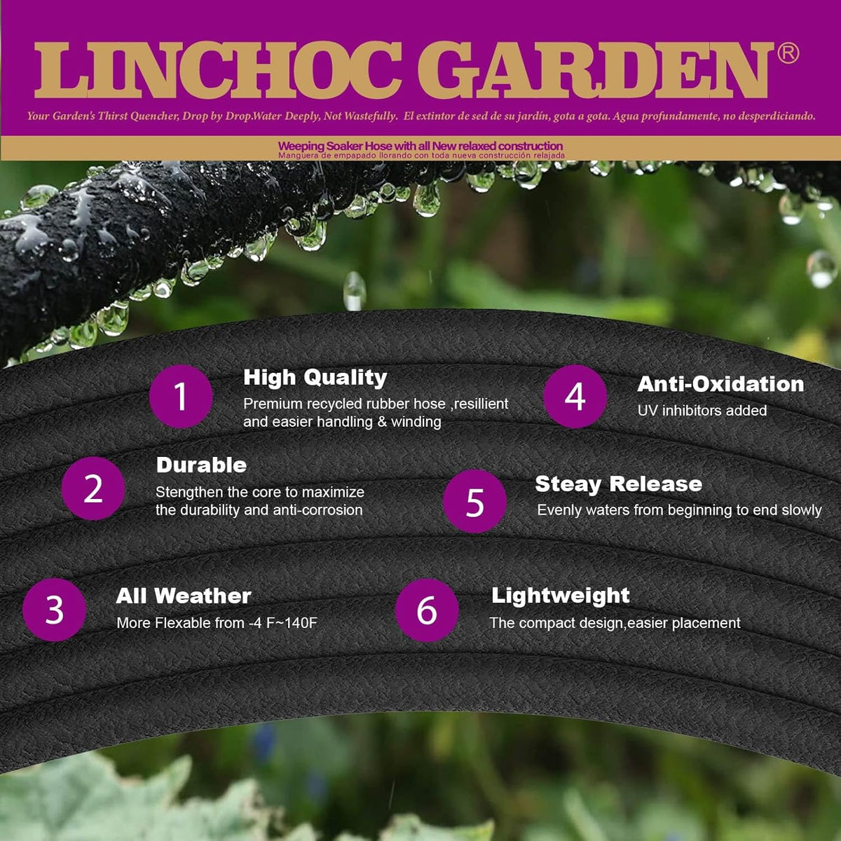 5/8 Inch 100FT Soaker Hose - High Flow Flexible Design for Expansive Landscapes | Durable & Eco-Sustainable Water Efficiency