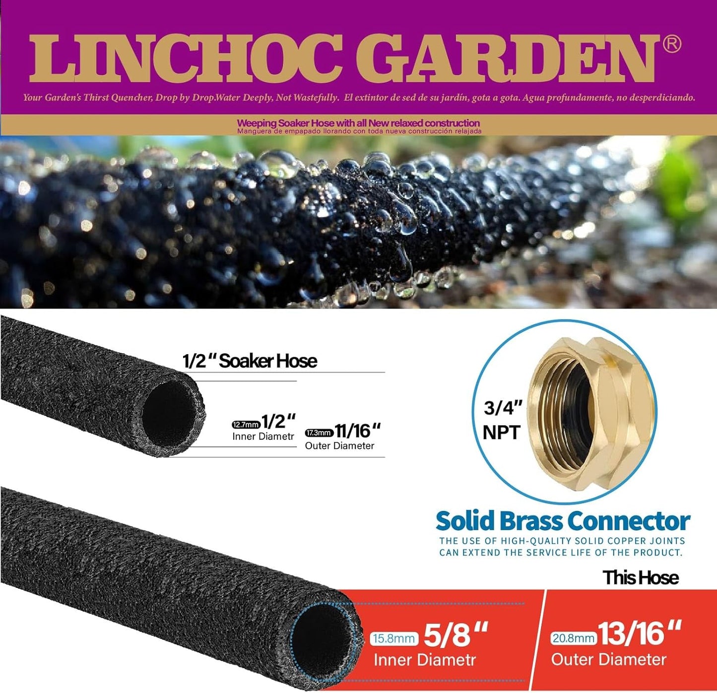 5/8 Inch 100FT Soaker Hose - High Flow Flexible Design for Expansive Landscapes | Durable & Eco-Sustainable Water Efficiency