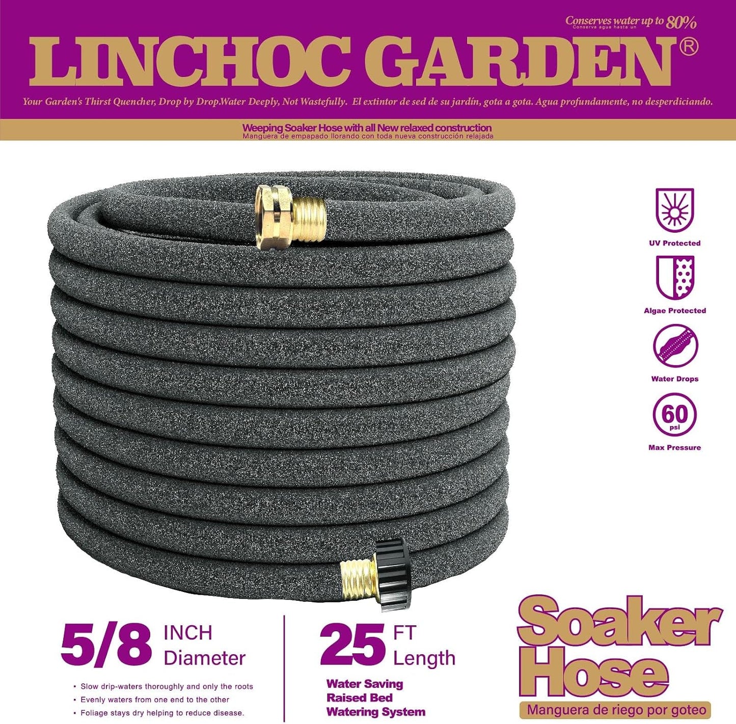 5/8 Inch 100FT Soaker Hose - High Flow Flexible Design for Expansive Landscapes | Durable & Eco-Sustainable Water Efficiency