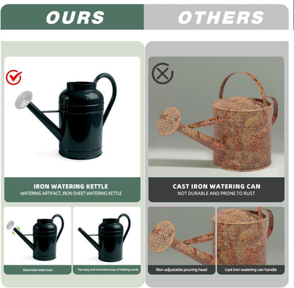 2.3 Gallon Dark Green Metal Watering Can for Plants and Garden with Removable Spout, Made of Galvanized Iron